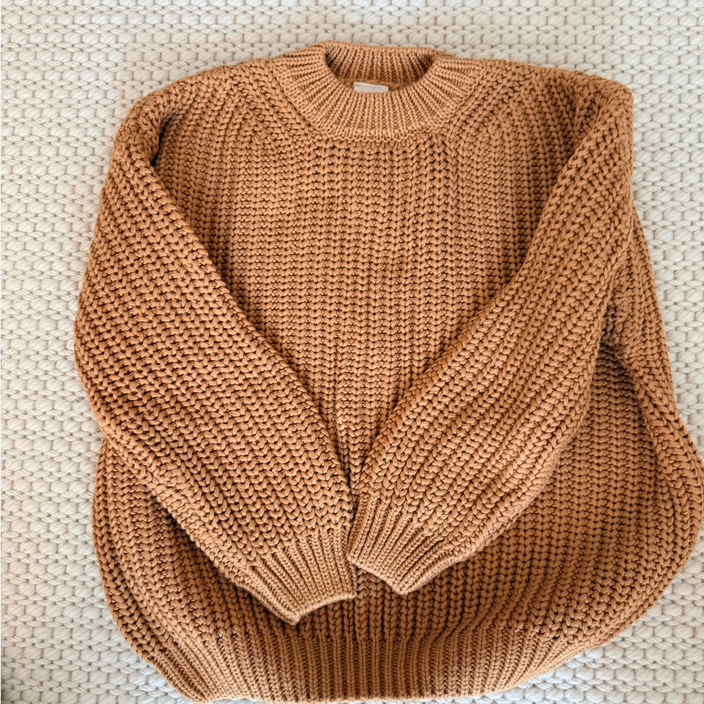 Organic cotton Chunky Knit Crewneck Sweater - Camel